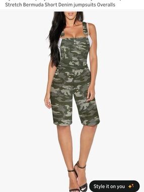 Hybrid & company Olive Green Camo Bermuda Denim Jumpsuit